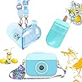 NONOO 3 Pcs Heart Water Bottles with Straws Creative Cute Camera Shaped Ice Cream Love Shoulder Belt Strap Plastic Water Cup for Travel School Sport Boy&Girl