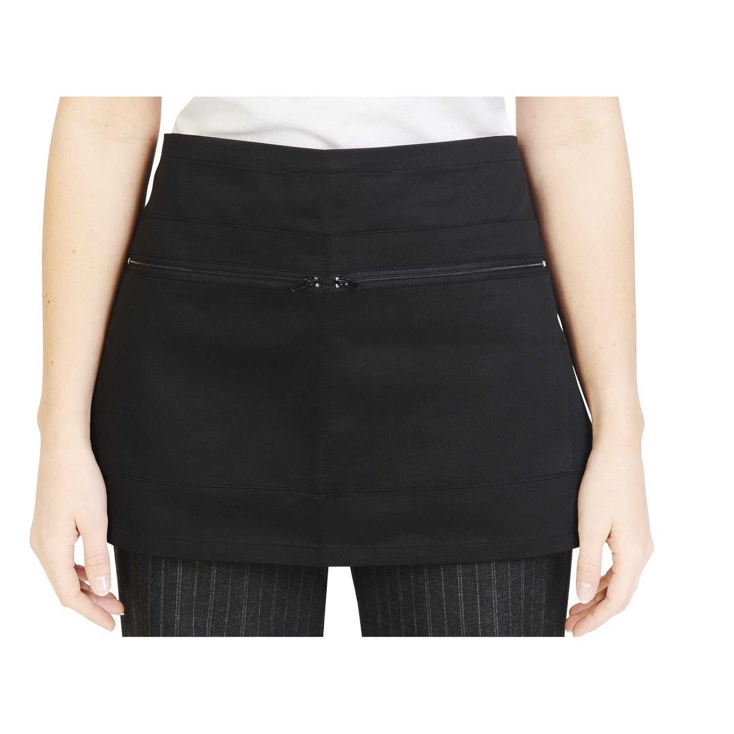 SHORT WAIST APRON WITH ZIP POCKET CHEFS WAITERS COOKS BAR APRON BLACK