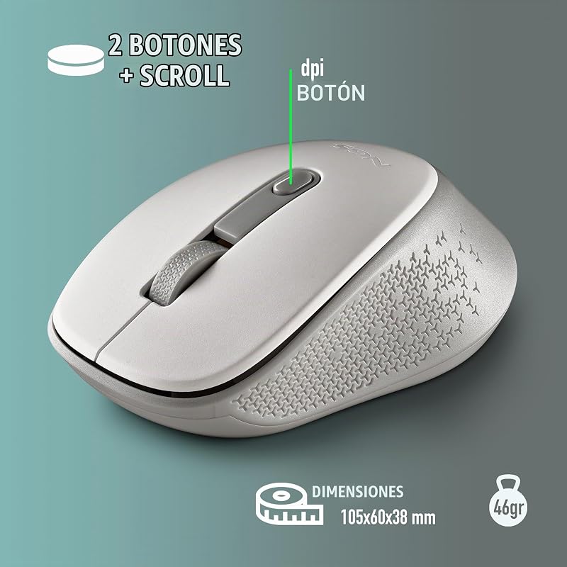 Dew White - Ratón Inalámbrico Silencioso Ergonómico, Blanco