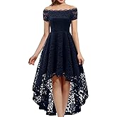 Dressystar Women's Lace Cocktail Dress Hi-Lo Off Shoulder Bridesmaid Swing Formal Party Dress
