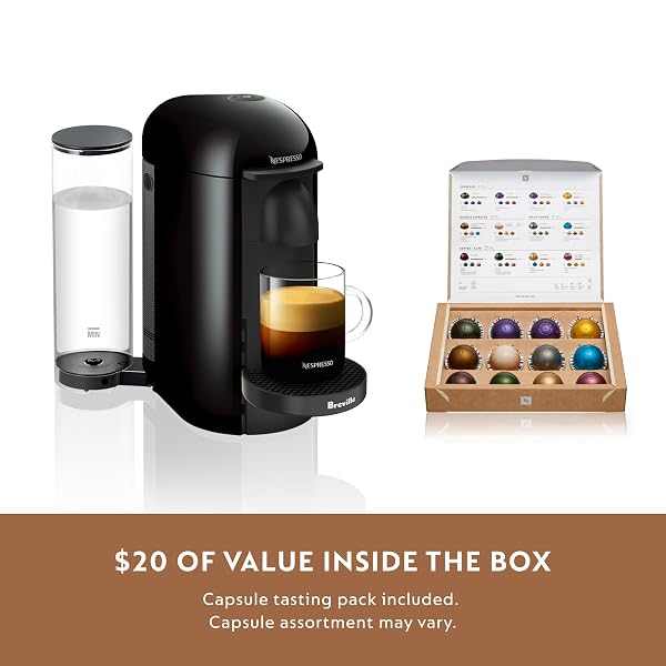 NESPRESSO VERTUO PLUS COFFEE AND ESPRESSO MAKER BY BREVILLE, INK BLACK WITH AEROCCINO MILK FROTHER