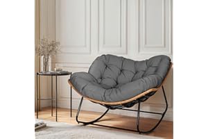 knocetx Rocking Egg Chair, Outdoor Rocking Chair with Thick Cushion, Modern Indoor Outdoor Papasan Rocking Chair, Lounge Rocker for Balcony, Living Room, Bedroom, Porch, Patio, Lawn, Garden (Gray)
