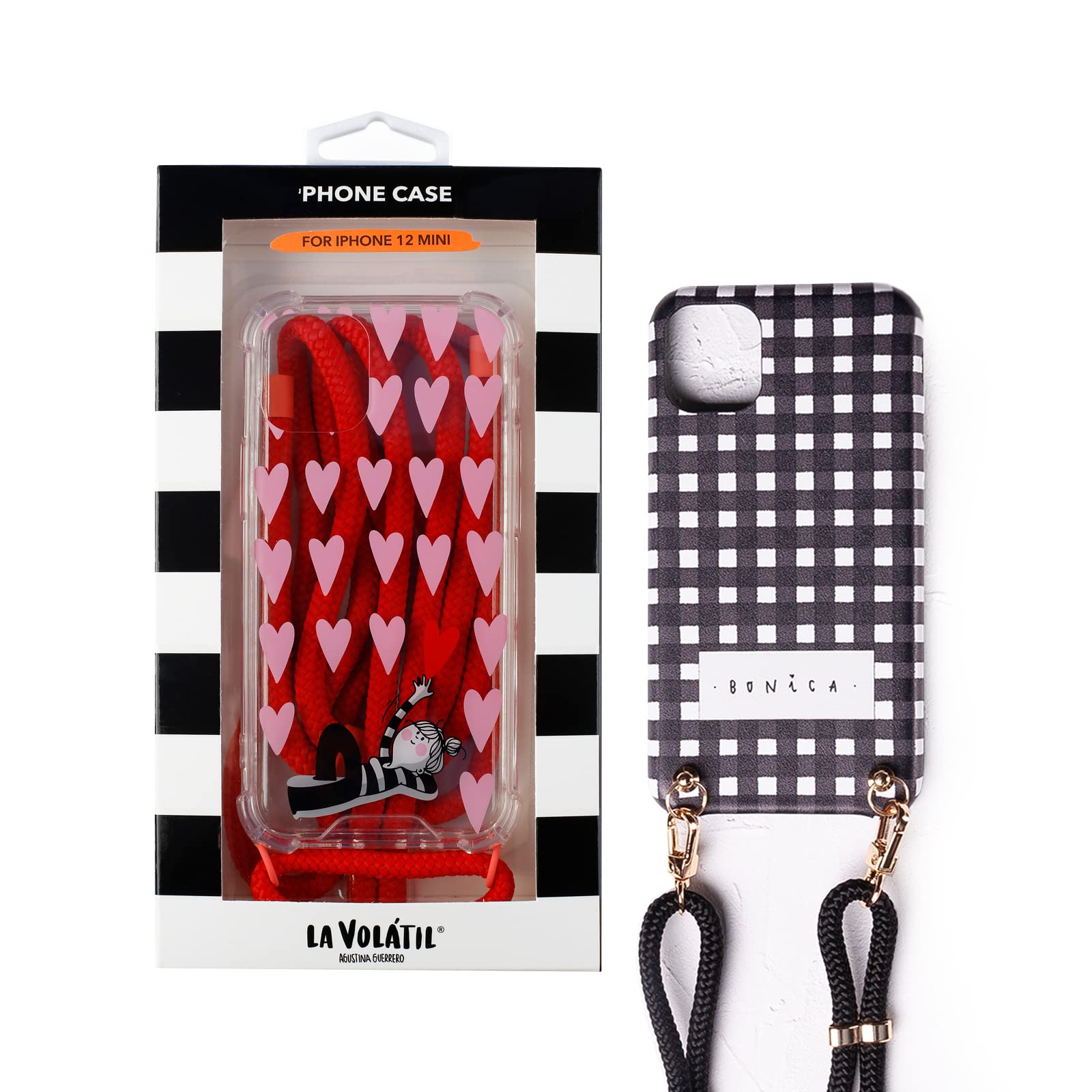 WONDEE Pack Cases La Volatil and Lucia Be Apuros for iPhone 12 Mini, Clear Shockproof Protective Case with Anti-Shock TPU Bumper