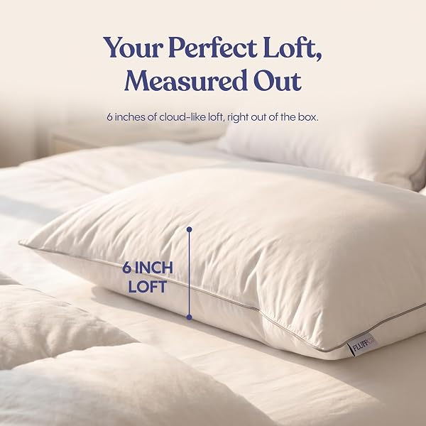 FLUFFCO ZEN FLUFF™ DOWN ALTERNATIVE BED PILLOW – LUXURY HOTEL QUALITY – 300 TC COTTON SHELL – PILLOWS FOR SIDE, BACK, AND STOMACH SLEEPERS – MADE IN USA – STANDARD/QUEEN SIZE 20″ X 28″, 1-PACK, SOFT