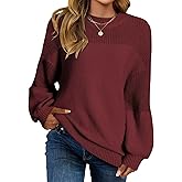 Wkior Women's Casual Sweater Loose Crewneck Knit Long Sleeve Solid Chunky Fall Pullover Sweaters Jumper Tops