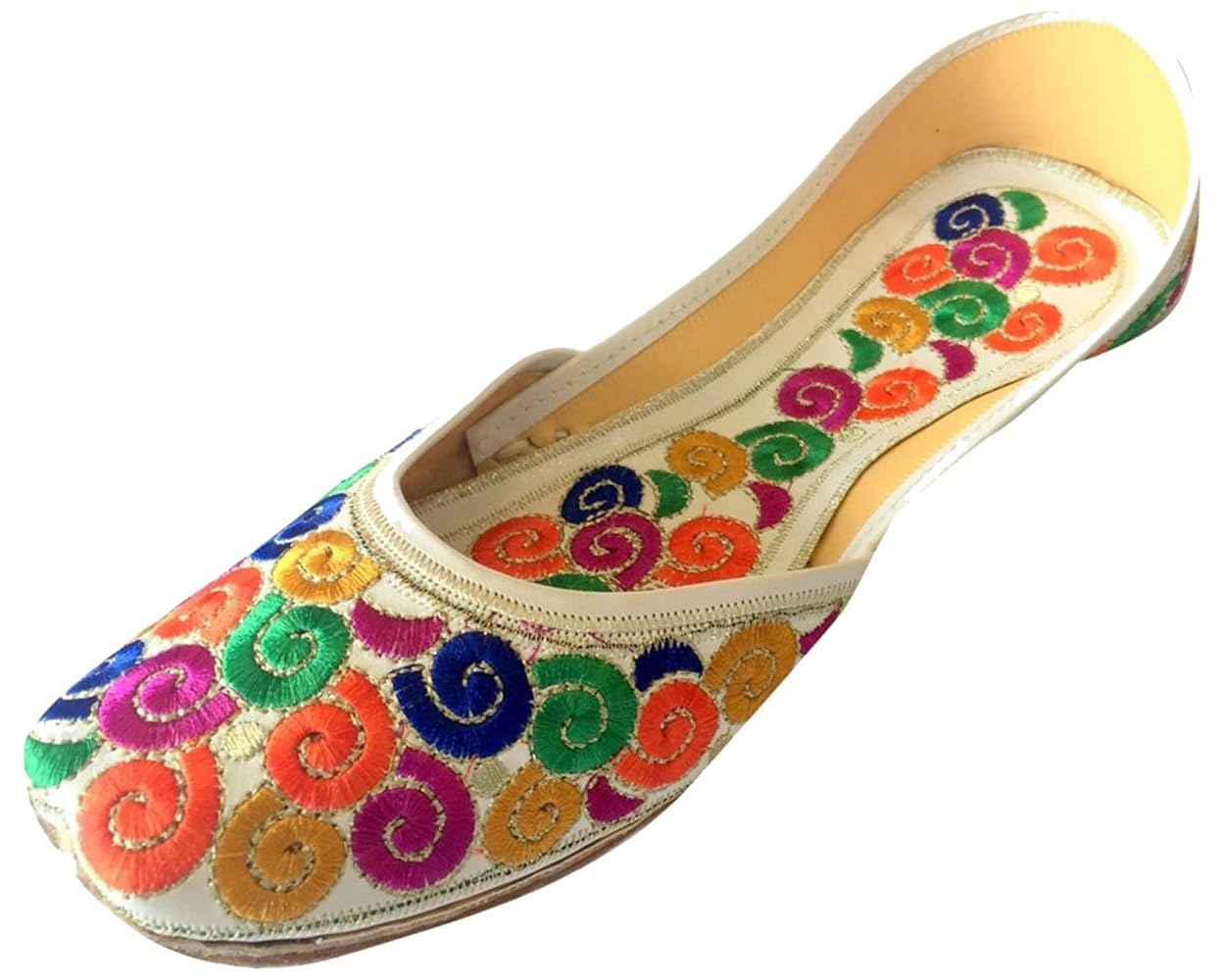 step n style women flat white multi thread khussa shoes punjabi jutti indian mojari ballerina