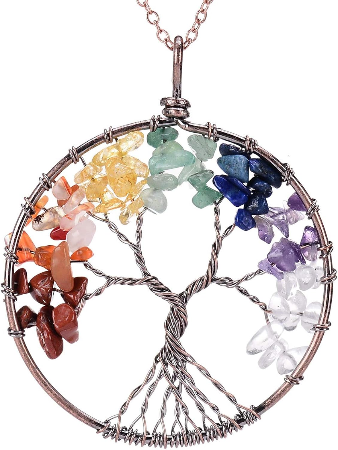 sedmart Tree of Life Pendant Amethyst Rose Crystal Necklace Gemstone Chakra Jewelry