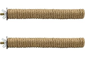 DVHEY 2PCS Bird Perch Parrot Stand Cage Accessories Natural Wooden Stick Paw Grinding Rope-surfaced Chew Toy Standing Rod for Exercise Training Branches (Rope-7x0.9in-2p)