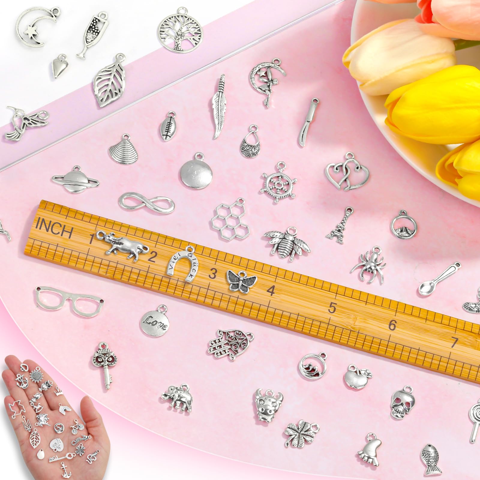 400 Pcs Silver Charms for Jewelry Making, Wholesale Bulk Lots Tiny Assorted Mixed Tibetan Silver Metal Pendants for DIY Necklace Bracelet Making and Crafting