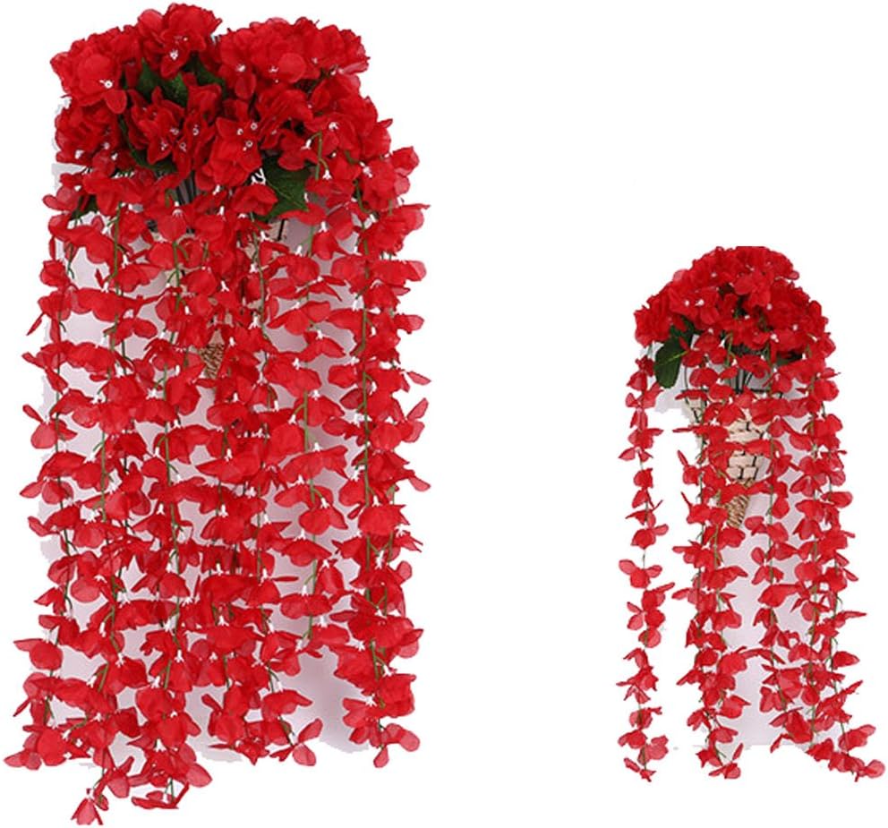 USANDY Artificial Fake Wisteria Vine Ratta Hanging Garland String Home Party Wedding Decor Silk Flowers,2 Pack (Red)