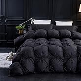 Three Geese Pinch Pleat Waterfowl Feathers and Down Comforter Queen Size Duvet Insert, 1200TC 100% Cotton Fabric, Premium All Seasons BlackGrey Warm Hotel Comforter with 8 Tabs.