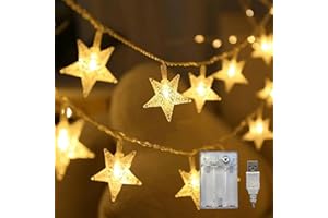 LANZODA Star Lights 60LED 33FT Christmas Lights Battery Operated or USB Plug in 2 Modes for Room Wedding Diwali Eid Ramadan D