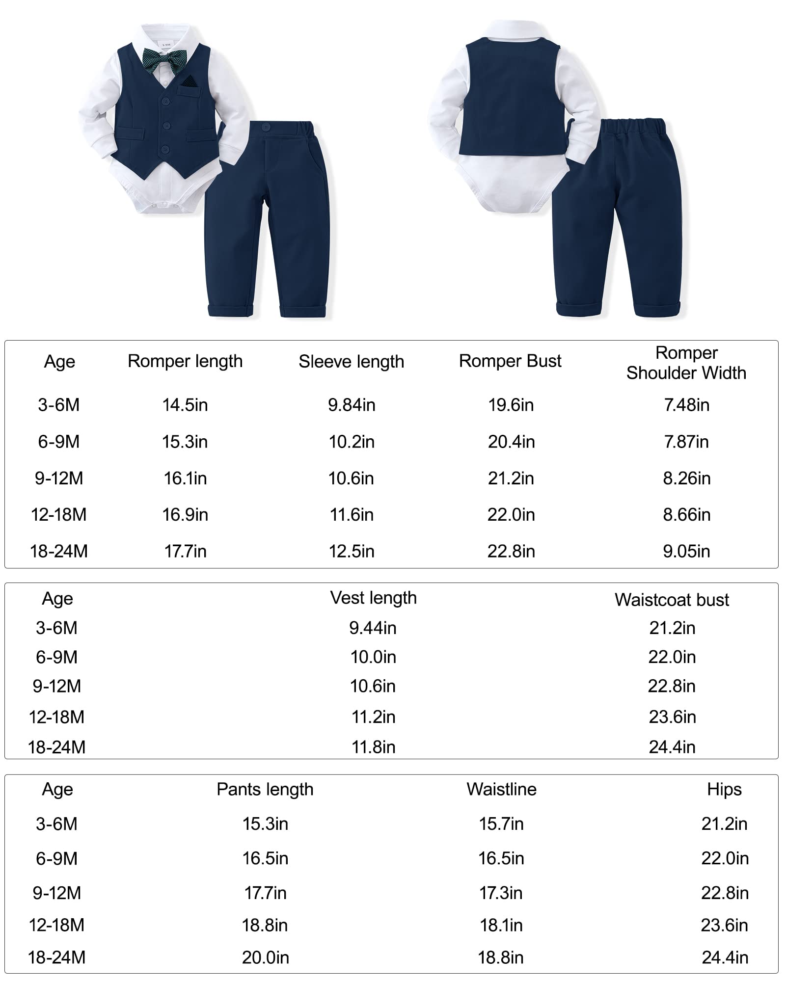 DISAUR Baby Boy Clothes Toddler Boy Outfits 4PCS Gentleman Dress Romper/Vest/Pants/Bow Tie Cotton Suit Sets