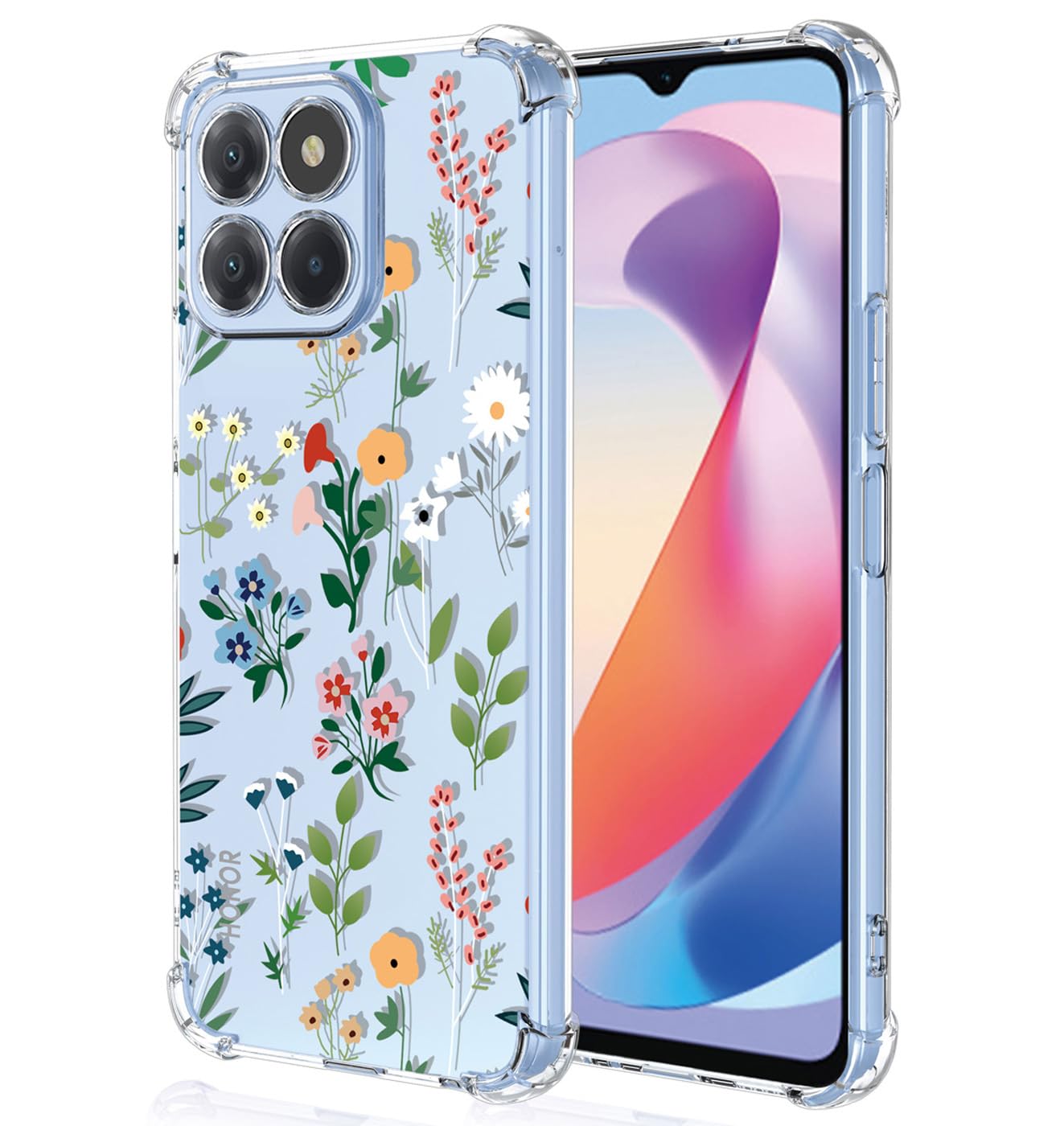 YUXING Clear Case for Honor X6a - Cute Cool Pattern Design Slim Transparent Protective Case Soft TPU Shockproof Bumper Cover (Flower Art)