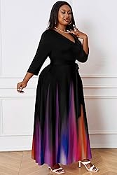 Runwind Plus Size Dress for Women 3/4 Sleeve V Neck