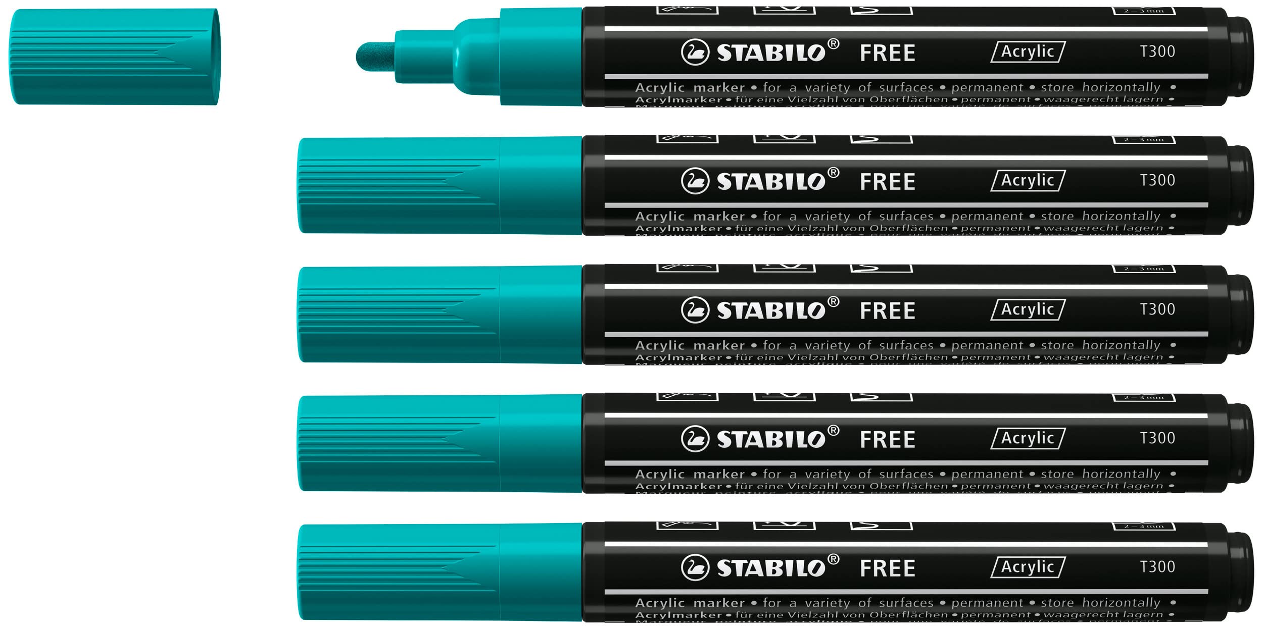 STABILO Acrylic Marker FREE Acrylic - T300 2-3 mm Bullet Tip - Box of 5 - Turquoise Green