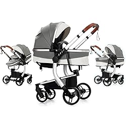 Aveainelle PU Leather 2 in 1 Baby Stroller with