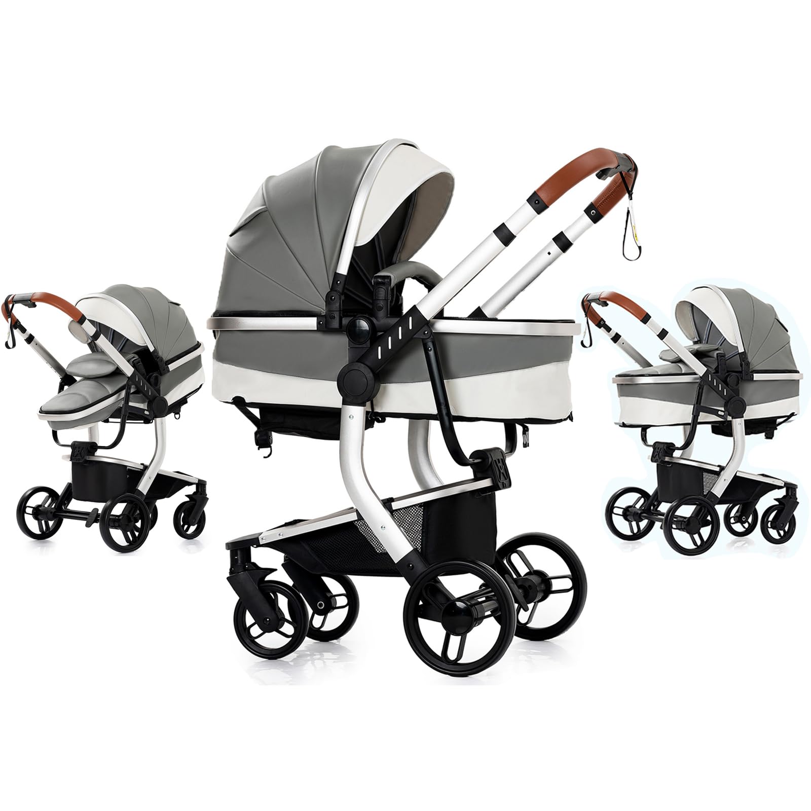 Aveainelle PU Leather 2 in 1 Baby Stroller with