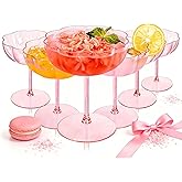 Ciaell 12PCS Plastic Martini Glasses - 10 Oz Pink Elegant Disposable Cocktail Glasses for Champagne Wine Wedding Party Anniversary Bar & Valentine's Day