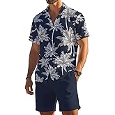 Kiptmug Men's Hawaiian Print 2-Piece Beach Outfit Shirt & Matching Shorts Set