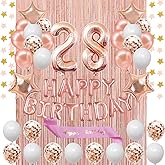 Fancypartyshop 28th Birthday Decorations - Rose Gold Happy Birthday Banner and Sash with Number 28 Balloons Latex Confetti balloons Ideal for Girl and Women 28 Years Old Birthday Rose Gold