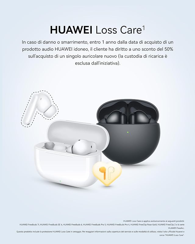Freebuds 7i, Auricolari Bluetooth, Cancellazione Attiva del Rumore 4.0, Audio Spaziale Senza Limiti, iOS & Android, Chiamate Stabili e Cristalline, Loss Care, Garanzia di 30 mesi