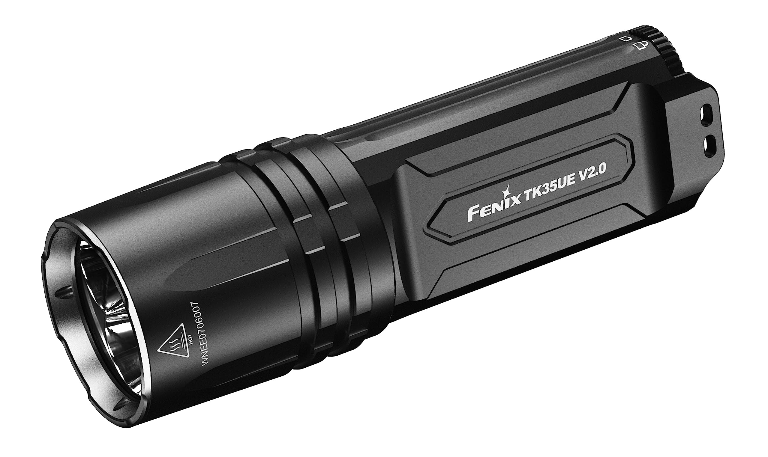 fenix TK35 UE V2.0, Ultra Bright Compact Searchlight Torch | 5000 Lumens | 400m | 85 Hrs Max | 18650 Battery Powered | Body Clip | Instant Strobe | IP68, Black