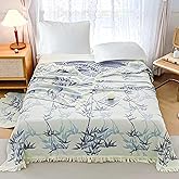 Watbro Boho Throw Blanket for Bed - 100% Cotton Ultra Soft Luxury Throw Rustic Fall Quilt,Bamboo Printed Farmhouse Decor Bed Blankets,60"×80" All Season Rustic Throw for Living Room Sofa Couch Chair