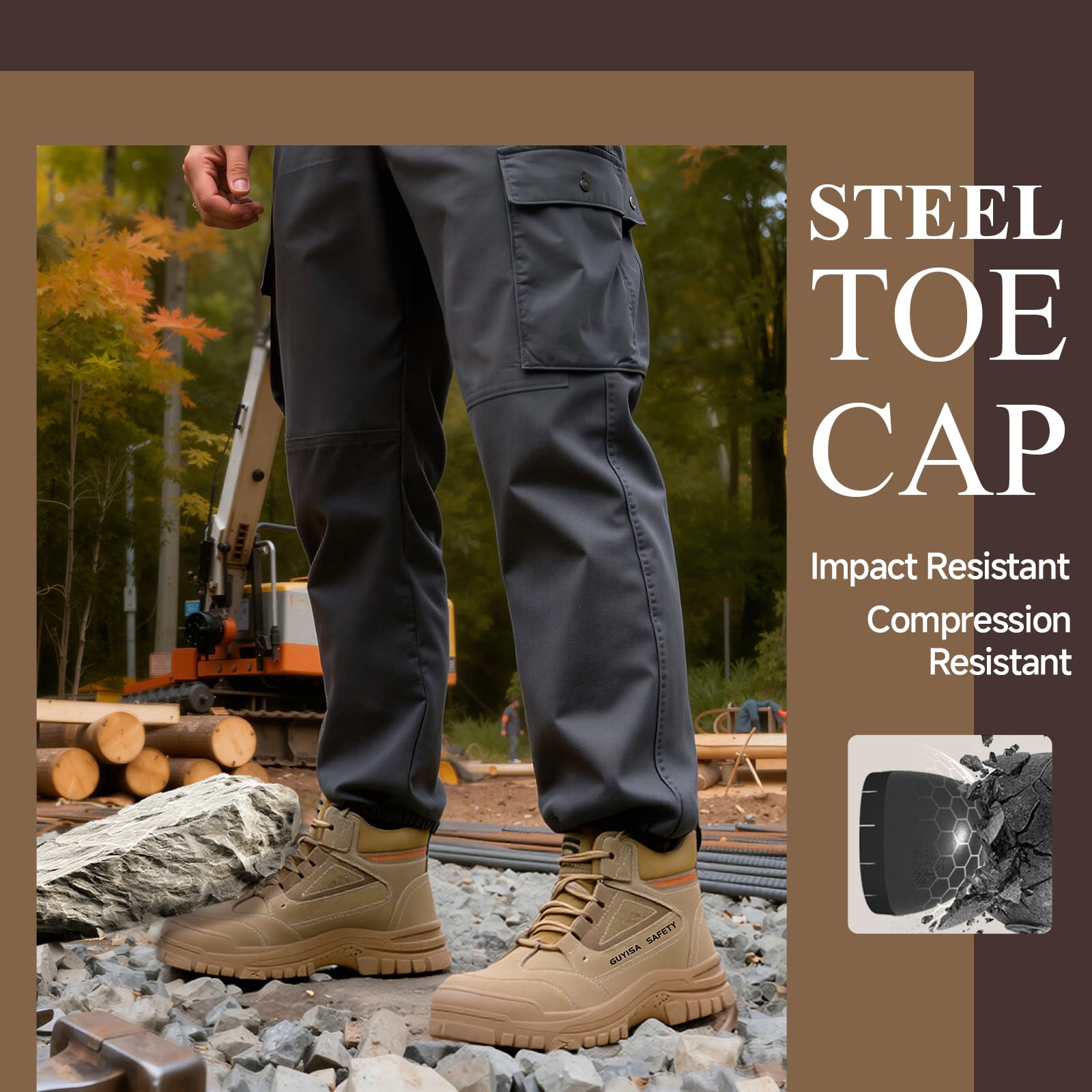 Steel Toe Boots for Men Indestructible Steel Toe Shoes Breathable High Top Work Boots for Men Lightweight Safety Shoes Non Slip Work Shoes Industry Construction Safety Boots