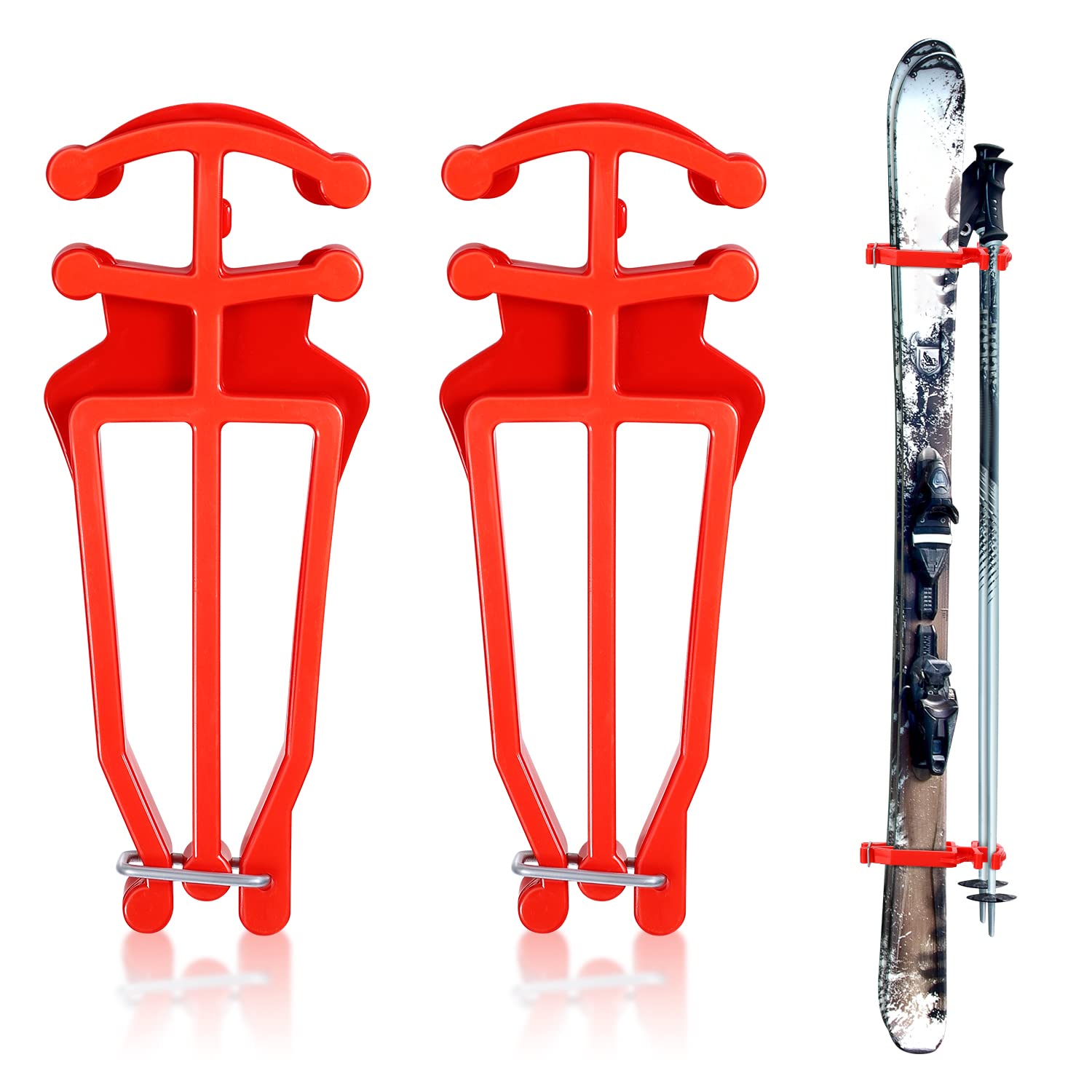BOXOB Cross-Country Ski Pole Holder, Universal Ski Pole Clip, Ski Pole Holder, Ski Pole Holder, Ski Accessories, 1 Pair, Red