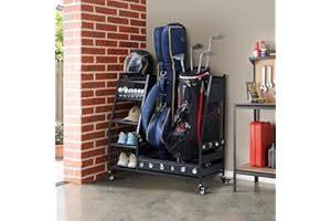 LAUREN HAROLD Lauren&Harold Golf Bag Organizer Garage Storage, Golf Storage Rack Stand Fits 2 Golf Bags, Golf Clubs and Other Golfing Equipment Accessories, Golf Organizer for Garage, Club, Shed, Basement