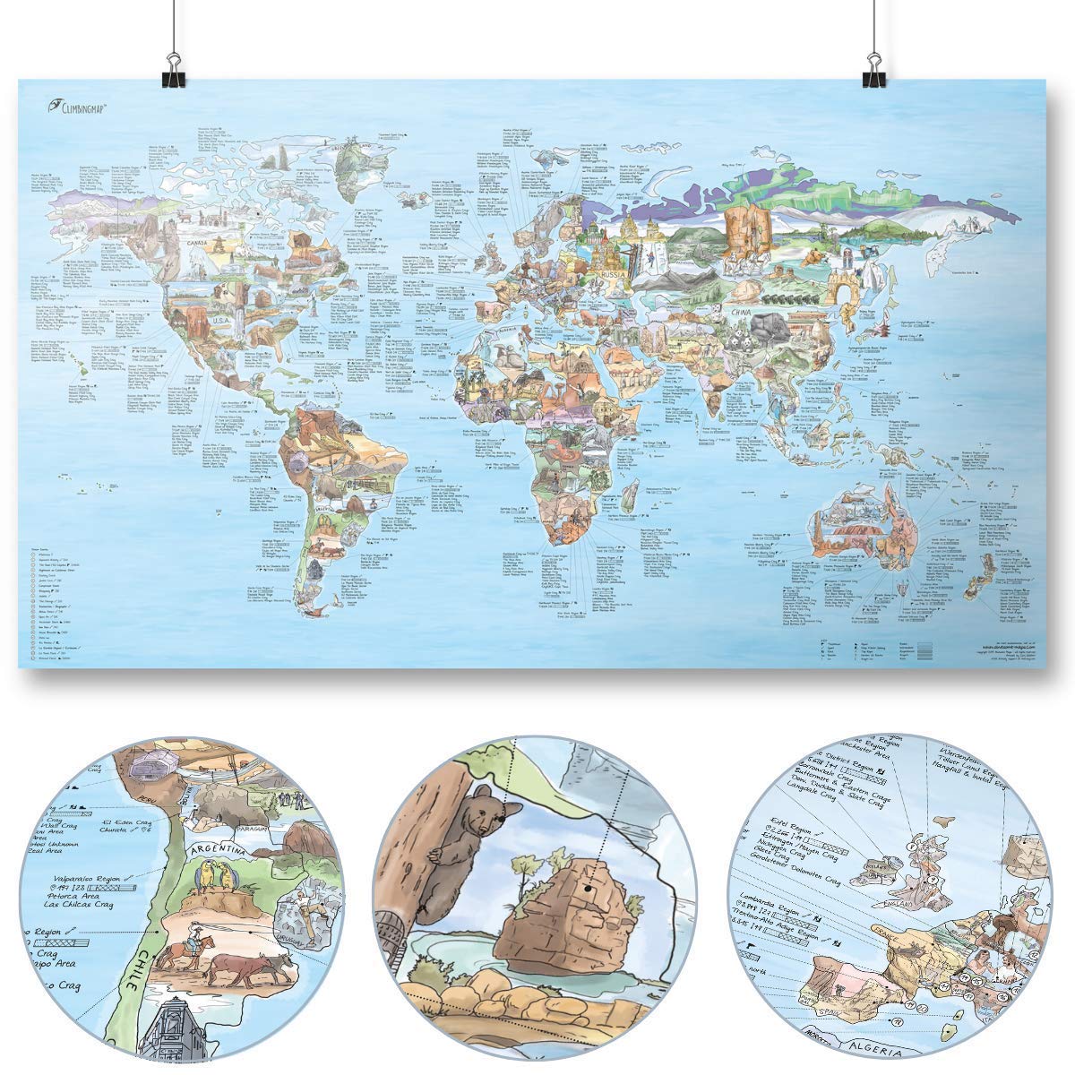 Climbing Map | AWESOME MAPS | Discover the Worlds Top 300 Rock Climbing Routes - 97.5 x 56 cm — image 1