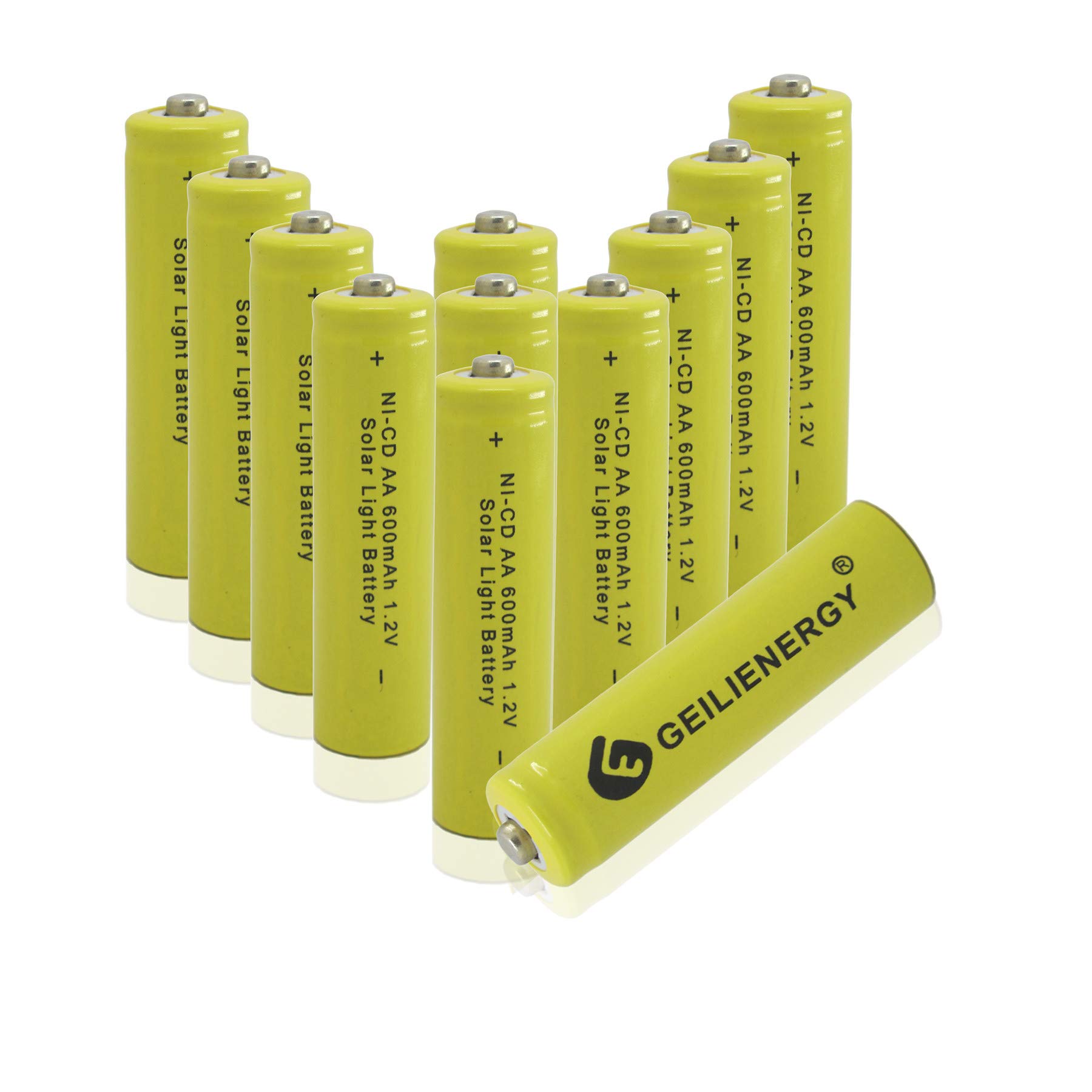 GEILIENERGY Solar Light Batteries AA Ni-Cd AA 600mAh 1.2V Rechargeable Batteries AA Rechargeable Batteries for Solar Lights Solar Lamp(Pack of 12)