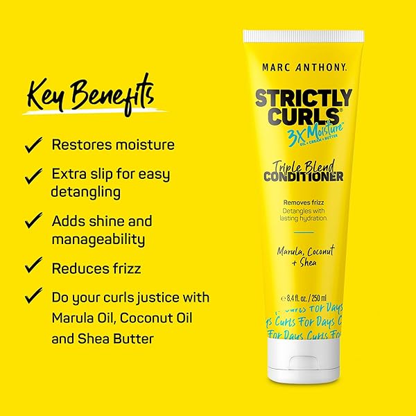 MARC ANTHONY CURLY HAIR CONDITIONER, STRICTLY CURLS – 3X MOISTURE FOR CURL DEFINING & ENHANCING – SHEA BUTTER, MARULA OIL, ALOE VERA & COCONUT CREAM – SULFATE FREE & COLOR SAFE FOR DRY DAMAGED HAIR