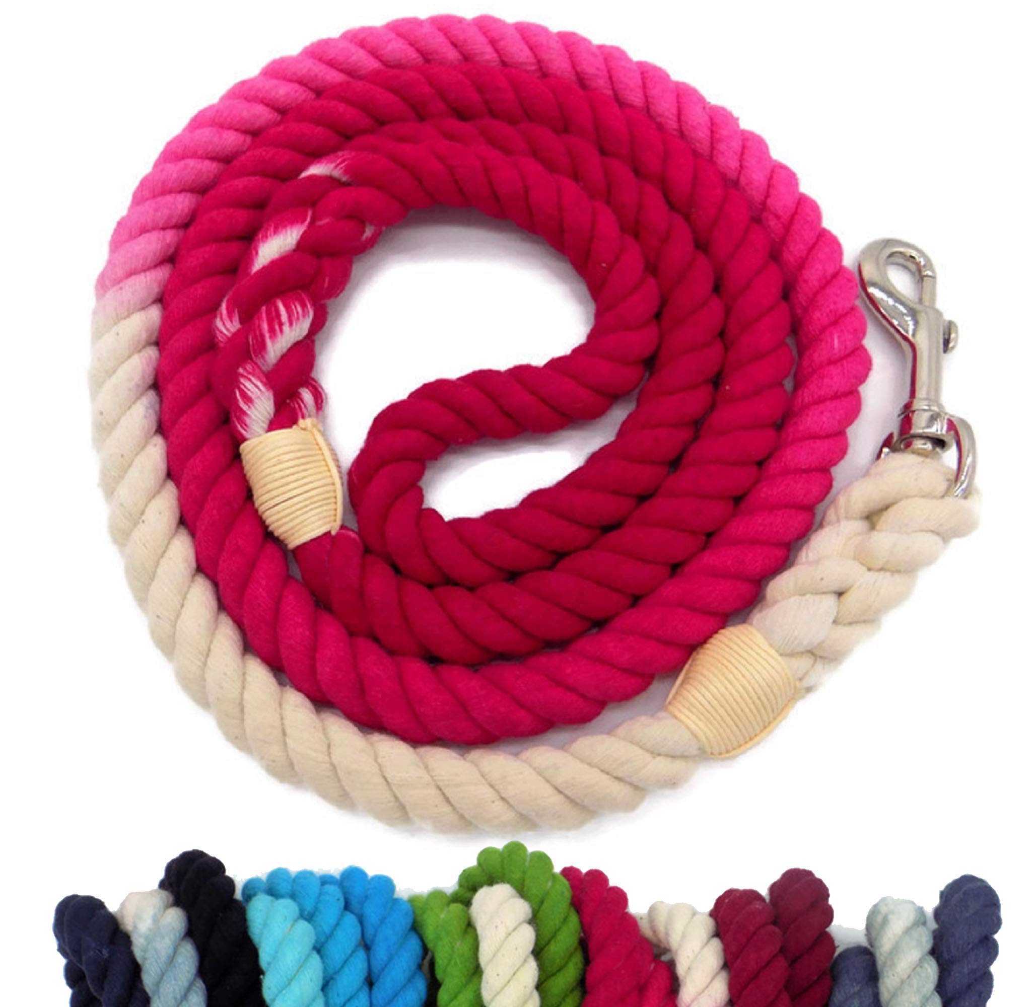 Sier 5ft Multi-Colored Braided Ombre Cotton Heavy Duty Strong Durable Rope Dog Leash (Rose Pink) — image 1