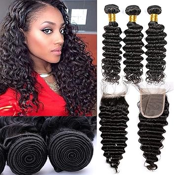 Amazon Com Deep Wave Bundles With Closure 10a Indian Virgin Hair