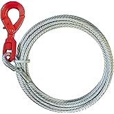 VULCAN Winch Cable - Self-Locking Swivel Hook - Galvanized Steel Core - 3/8 Inch x 50 Foot - 14,000 Lbs. Minimum Breaking Strength