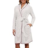 VibeVista Soft Cotton Robes for Women Striped Long Sleeve Kimono Bathrobe House Coats Bath Robe Loungewear with Pockets
