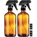 Empty Amber Glass Spray Bottles - 2 Pack - Each Large 16oz Refillable Bottle is Great for Essential Oils, Plants, Cleaning So