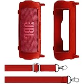 Aenllosi for JBL Flip 7 Protable Bluetooth Speaker Silicone Cover Case with Adjustable Shoulder Strap,Red (Case Only)