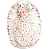 Konssy Baby Girl Newborn Receiving Blanket with Headband Set Baby Swaddle Nursery Swaddle Wrap