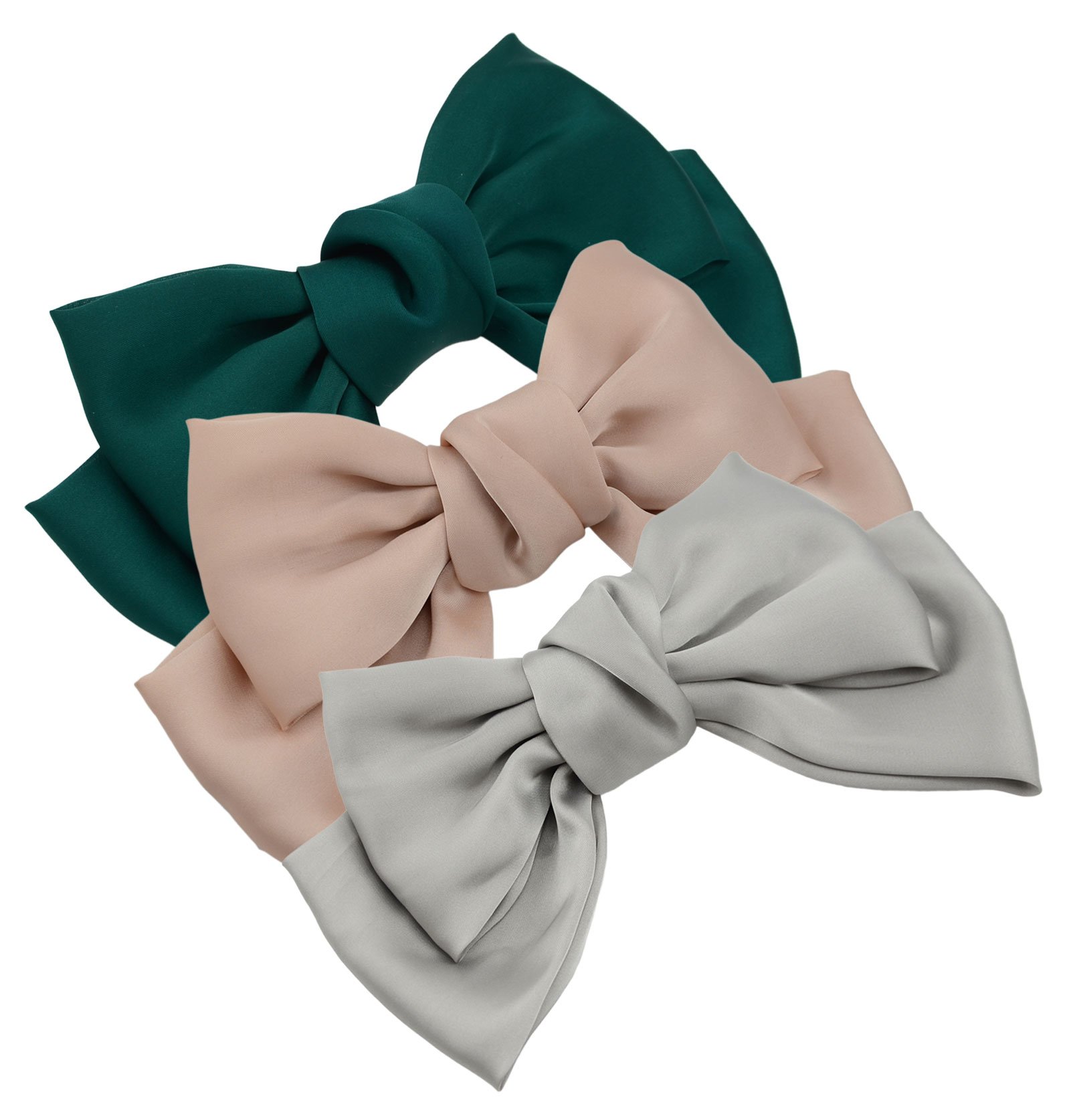 3-Pack Fashion Double-Deck Chiffon Large Solid Color Bowknot Hair Clip Women Girls Hair Bow Clip Accessories HC2175 (Pink Gray and Green)