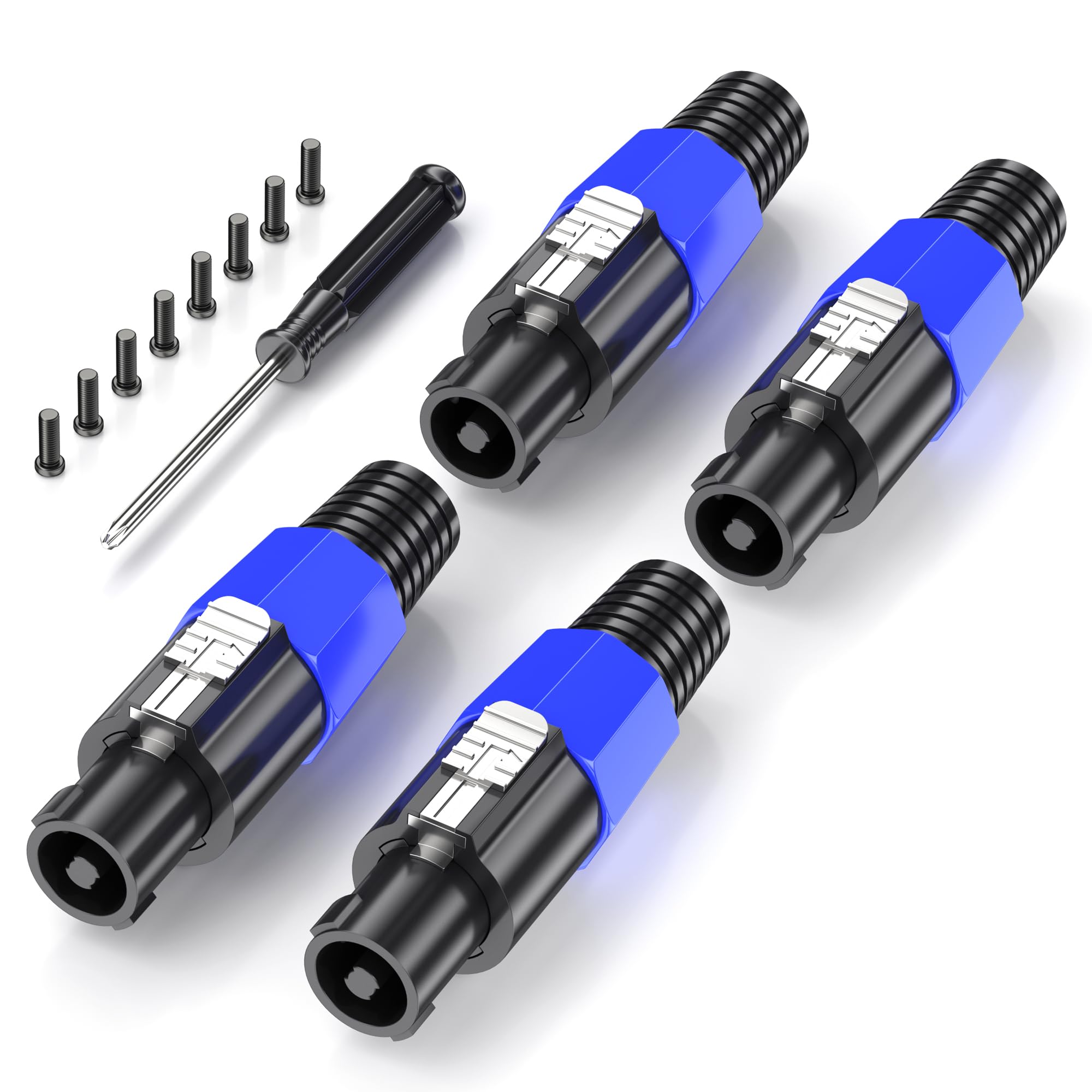 Jumwa 4Pack Speakon Connector Twist Lock Audio Speaker Adapter Plug With Screwdriver Compatiable with Speakon NL4FC, NL4FX, NLT4X, NL2FC, Type1