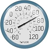 Taylor 13.25 Inch in/Out Dial Weather Thermometer - Teal | Large Face Weather Thermometer for Home, Patio, Garden, Reads -60 to 120 Degrees F and -50 to 50 Degrees C