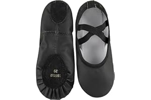 LingTing Dance Shoes for Girls PU Leather Ballet Flats Ballerina Slippers with Elastic Laces