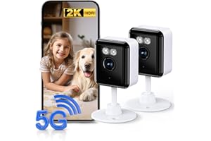 GIANTEYE 2K Cameras for Home Security, 2.4/5GHz Wi-Fi 6 Indoor Camera for Dog/Pet/Nanny/Baby with US Phone App, AI Text Recognition, Smart Search, Color Night Vision,2 Way Talk Mini Cam,Human Detection,2 Packs