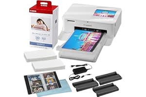BluebirdSales Selphy CP1500 Wireless Compact Photo Printer with 1-Pack KP-108IN Color Ink Paper Set (108 Sheets of 4x6 Paper + 3 Ink Cartridges) Deluxe Photo Album + Cleaning Cloth (White)