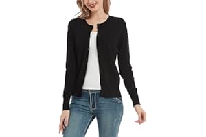 HUULOO Women's Crew Neck Button Down Long Sleeve Cardigan Sweater