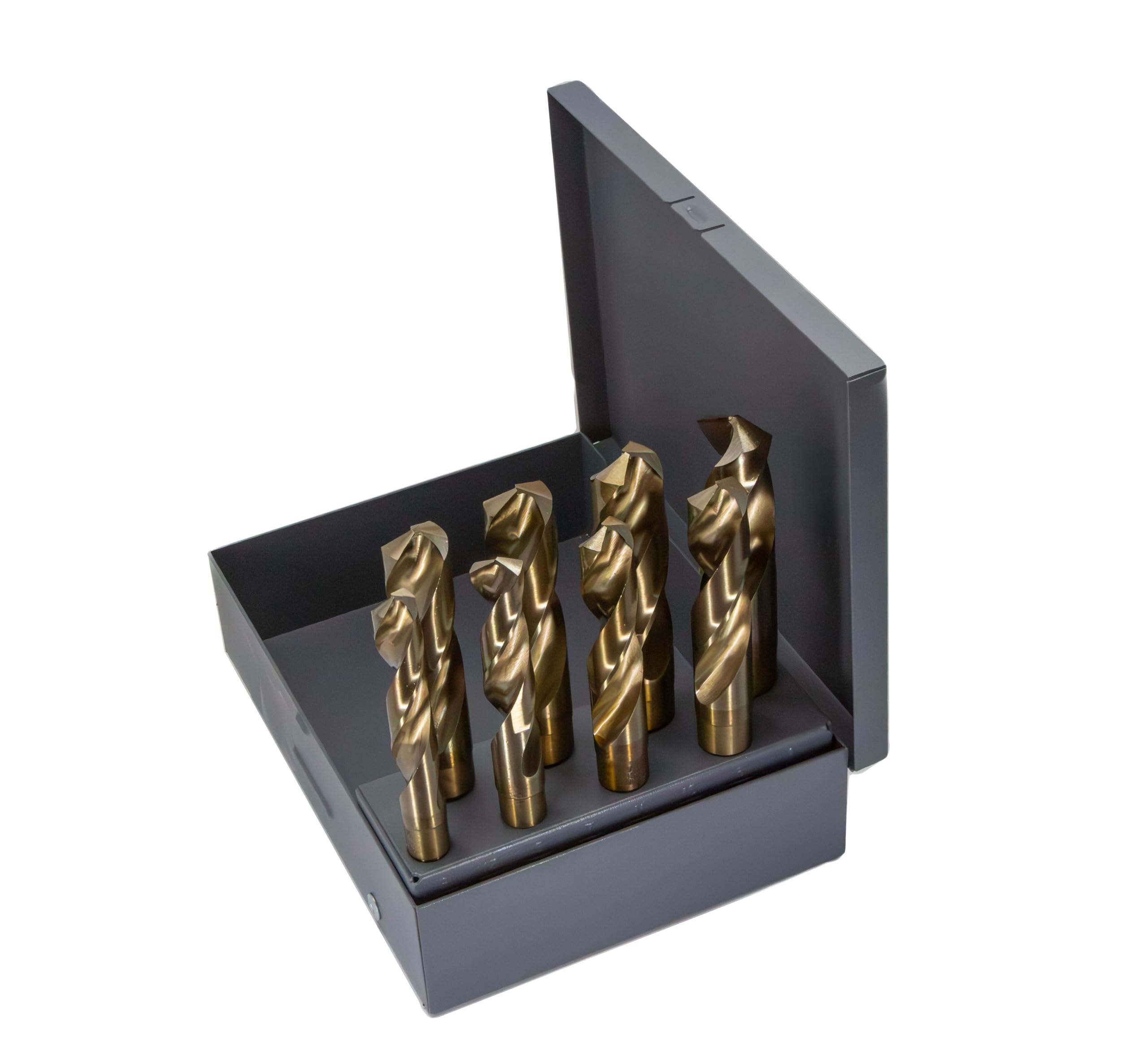 Drill America DWD1008-CO-SET Cobalt Reduced Shank Drill Bit Set in Metal Case, 9/16-1" x 1/16ths, 8 Piece