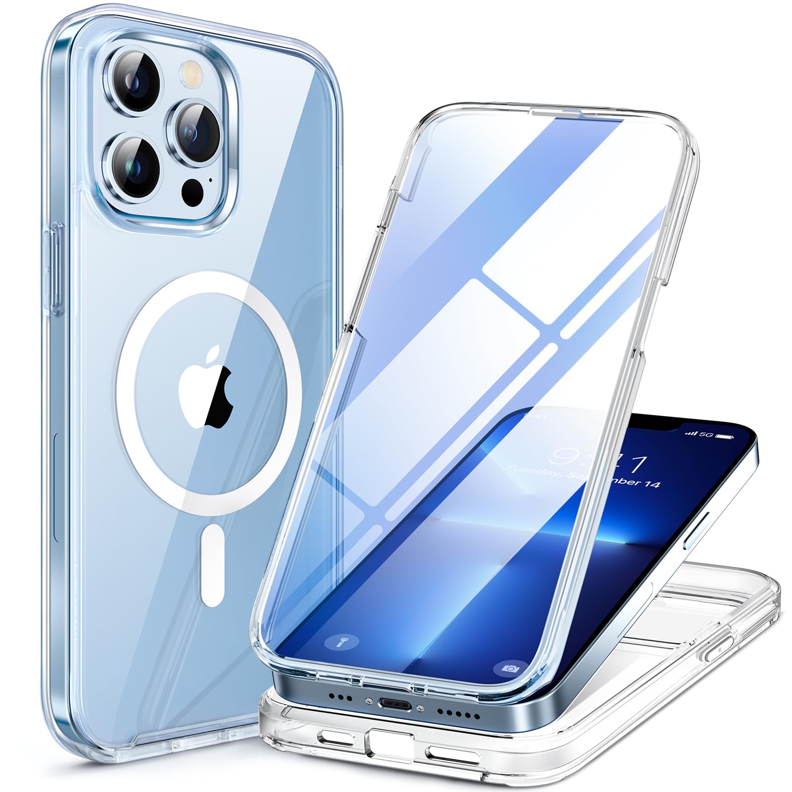 Photo 1 of Miracase Magnetic for iPhone 13 Pro Max Case 6.7 inch, (Compatible with MagSafe) Upgrade Full-Body Clear Phone Bumper Case with Built-in 9H Tempered Glass Screen Protector, Magnetic Clear